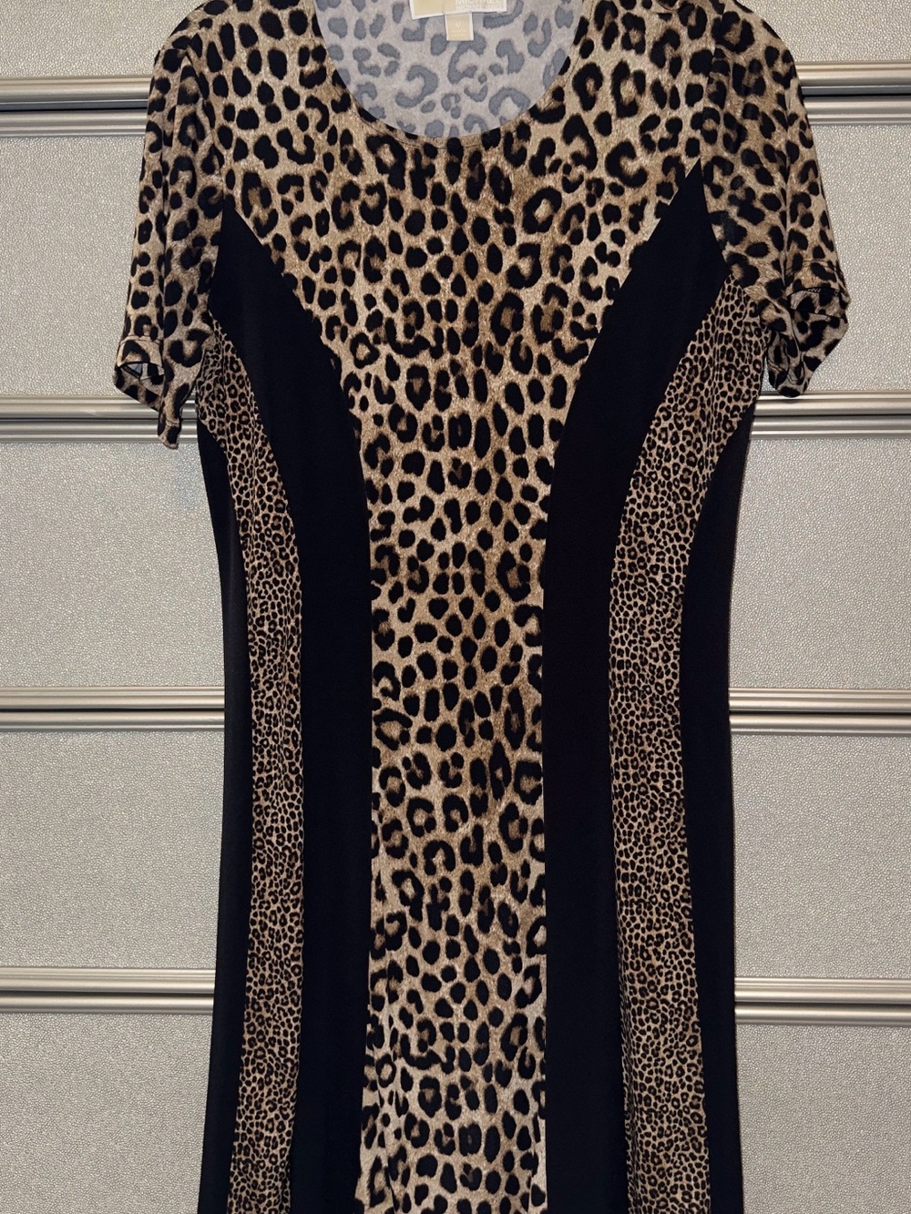 MICHAEL Michael Kors Leopard Print Midi Dress in Black & Tan